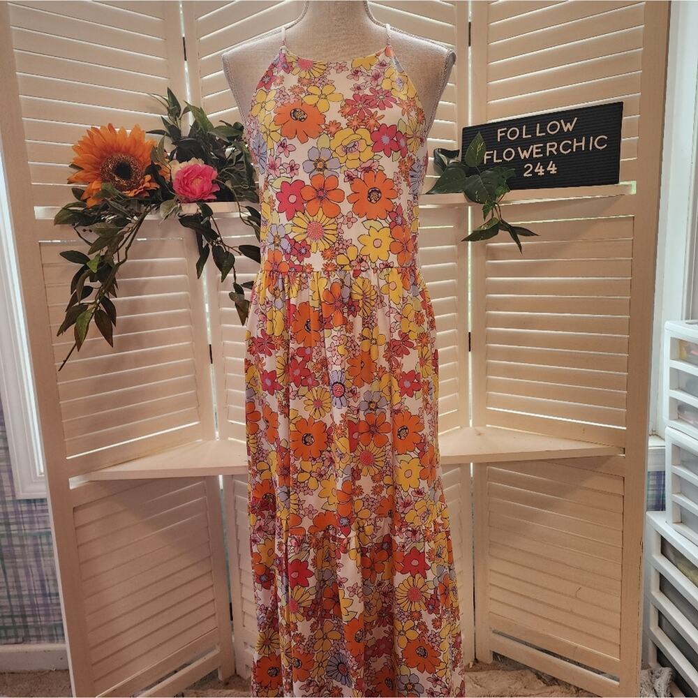 EMMA & MICHELE MED ORANGE FLORAL MAXI  NWT - Picture 6 of 9